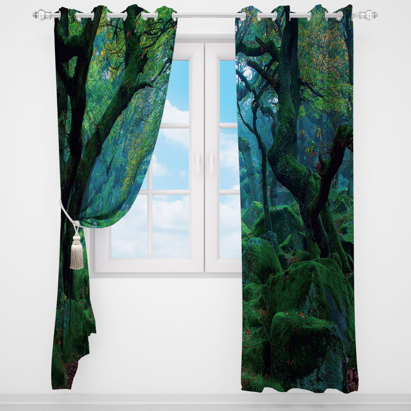 Green Jungle Tree Landscape 3D 2 Panels Window Curtains Blockout Drapes Fabric