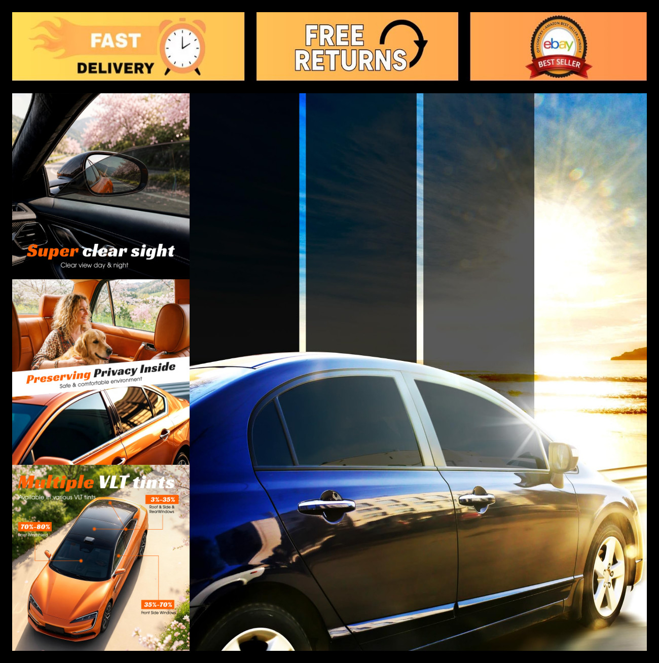 20% VLT Window Tint Roll 40″x100′ – Ceramic Film for UV Protection, Heat Blockin