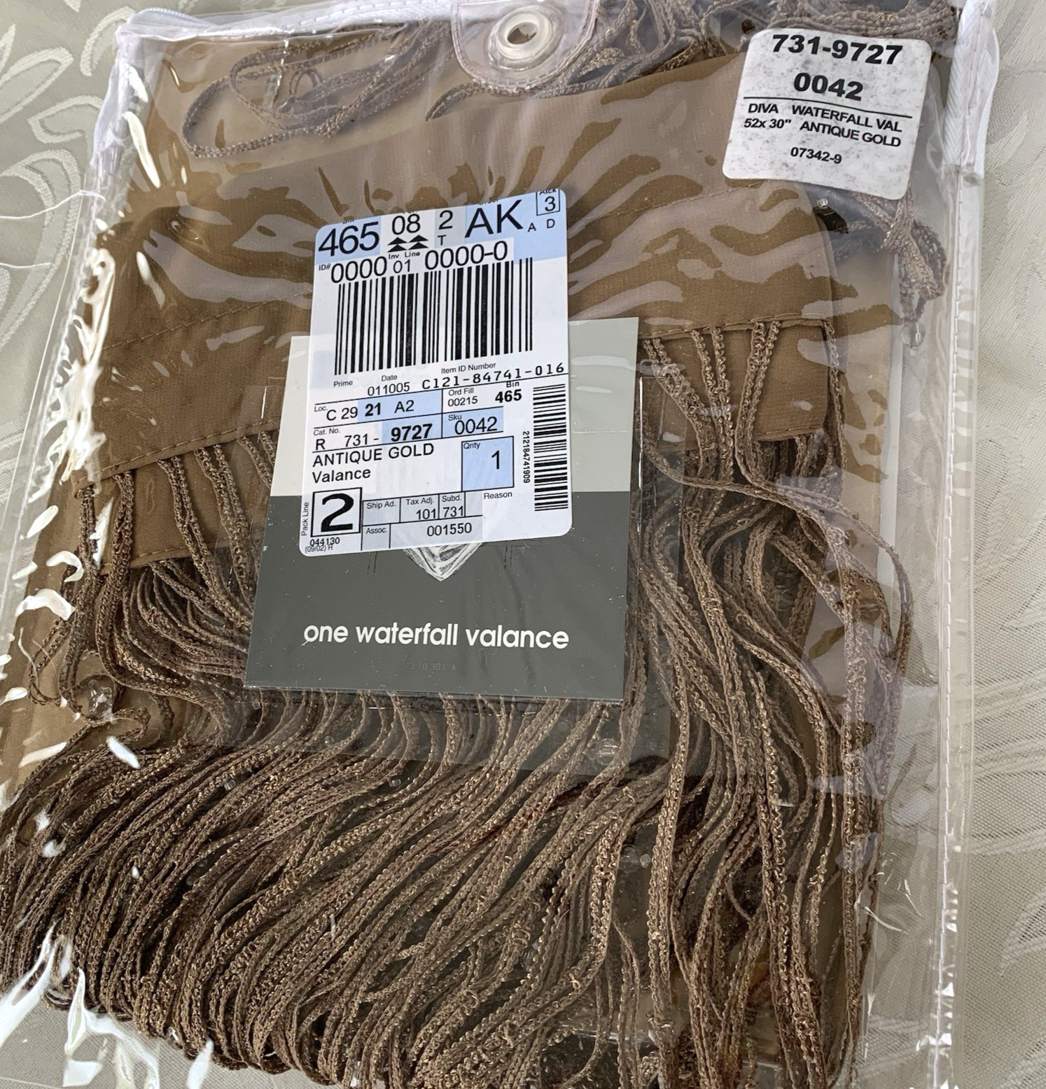 NOS JCPenney Home Collection Diva Waterfall Valance 52”x 30” Panel Antique Gold