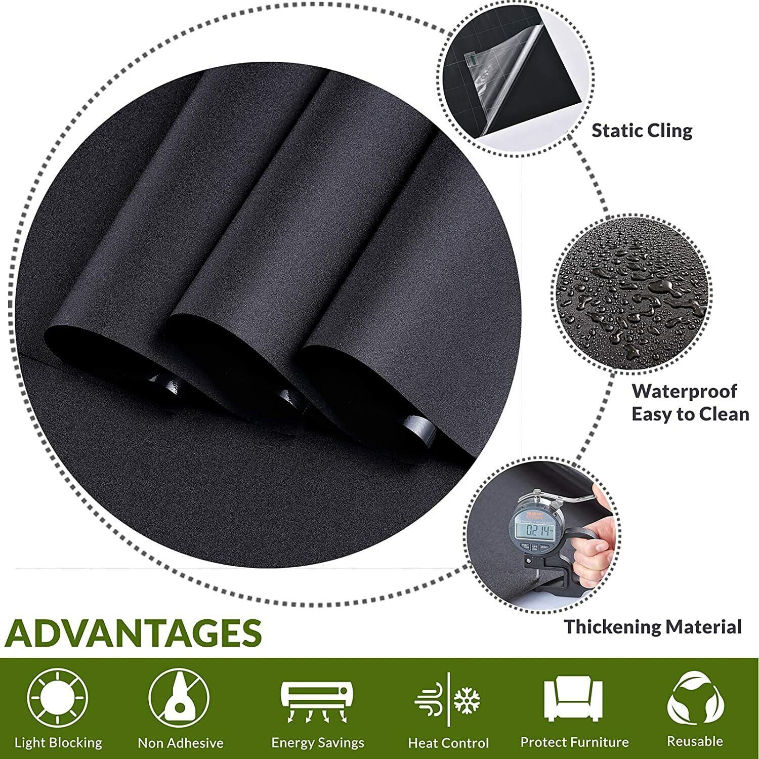 Blackout Window Film Privacy Room 100% Light Blocking Darkening Static Cling