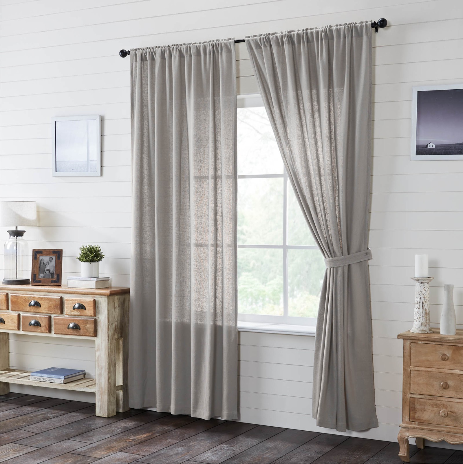 Farmhouse 96″x50″ Panel Pair Grey Rod Pocket Burlap Window Curtains VHC Brands