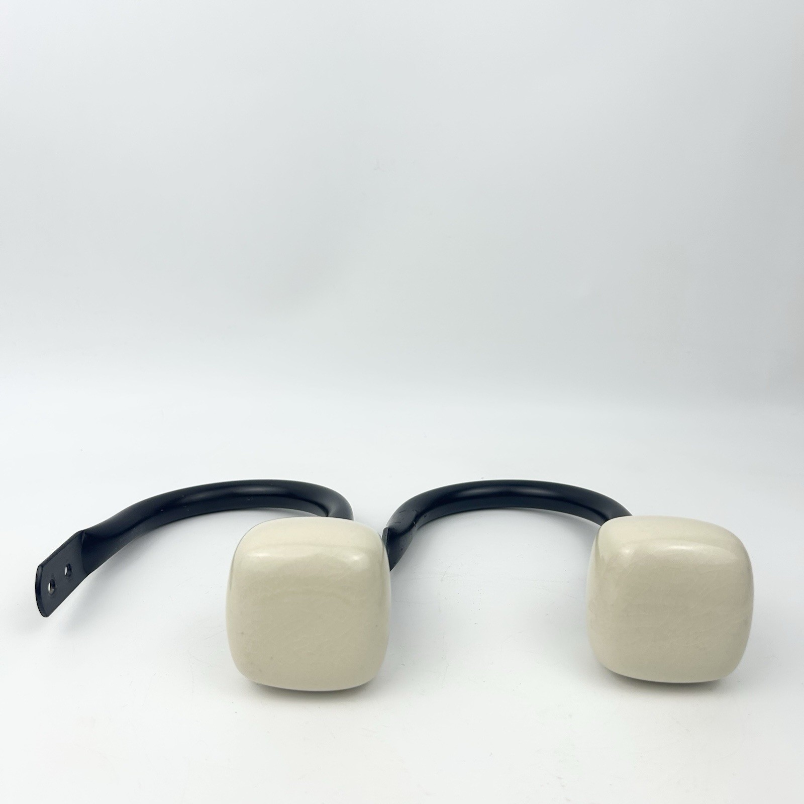2 Black and Cream Ceramic Square Geometric Knob Curtain Holdbacks #3