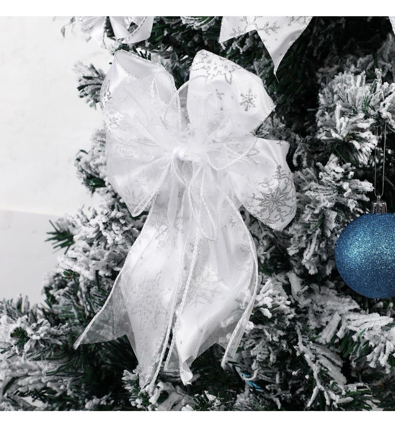 Christmas Tree Ribbon Bow 12 Pcs Silver Patterned Ribbon Xmas Bow