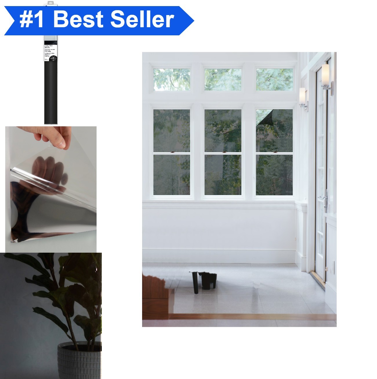 Heat Blocking One Way Mirror Window Film 74 x 24 Inch Privacy Tint