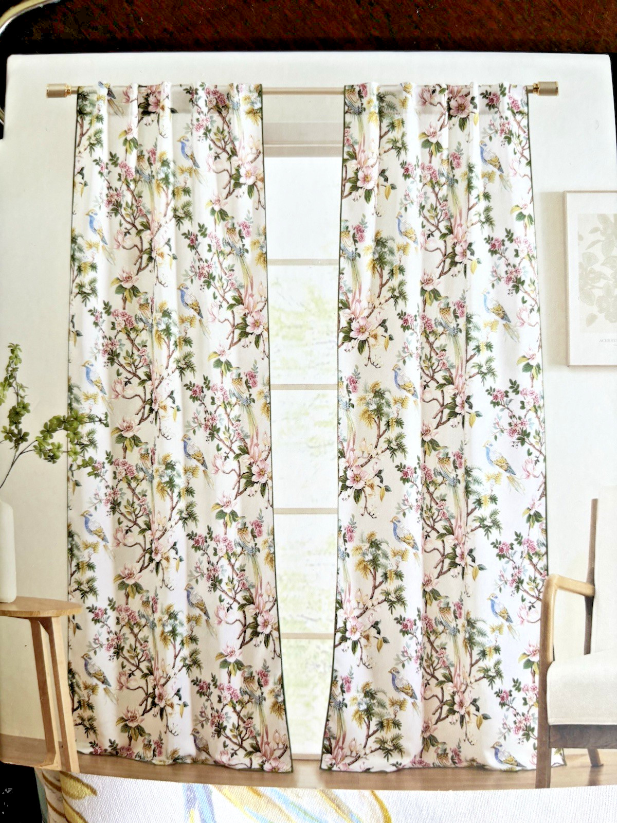 ENVOGUE Botanical Garden Floral Exotic Birds Set of 2 Curtain Panels 84” NEW