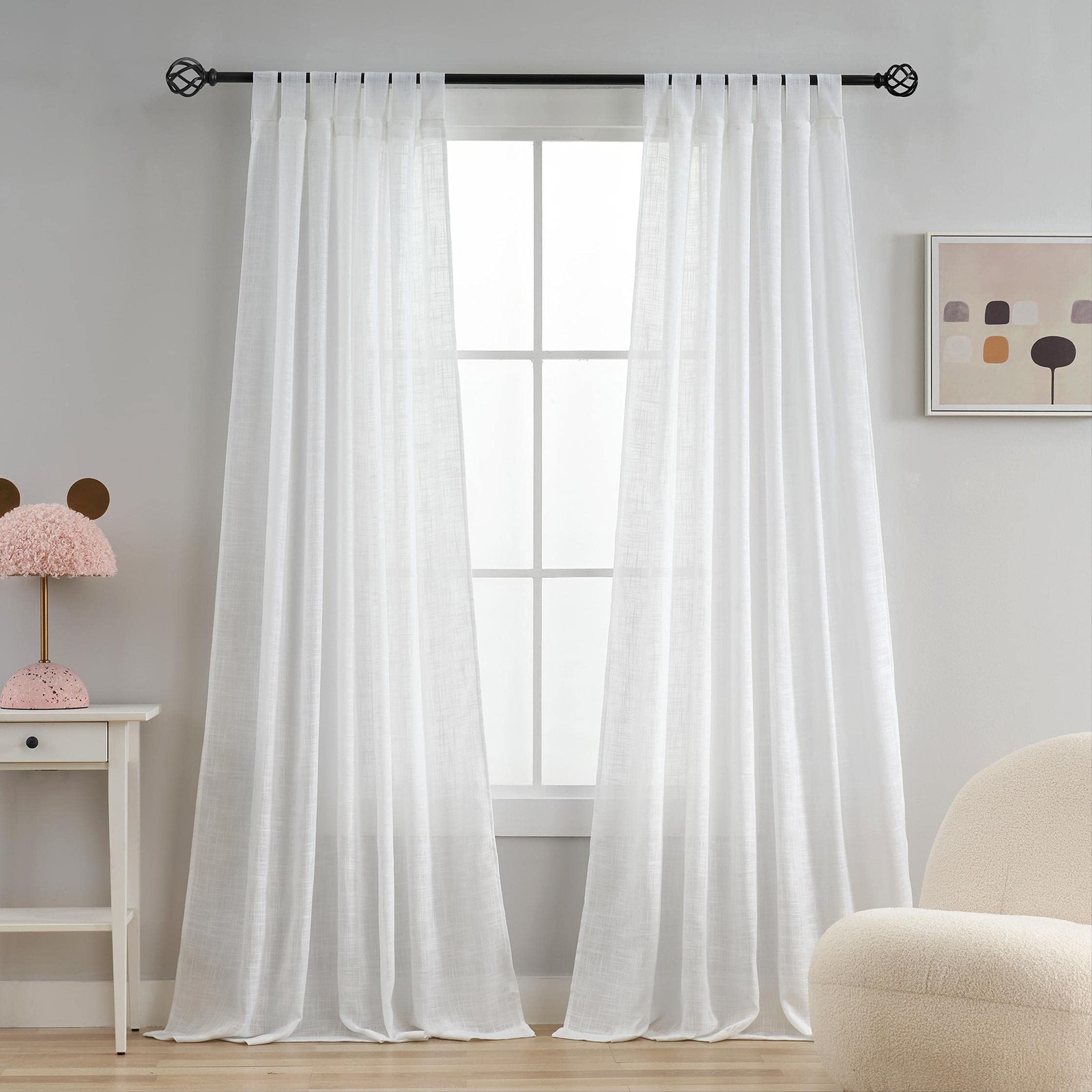Semi Sheer Curtains- Light Filtering, Machine Washable Tab Top Drapes for Liv…