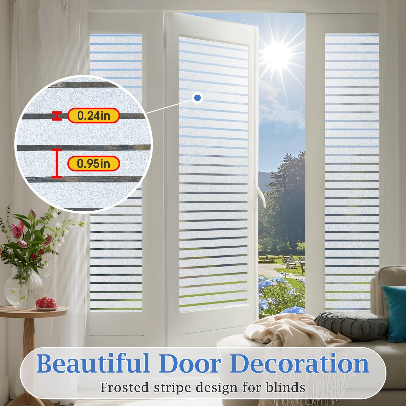Viseeko Blinds Style Window Privacy Film, 17.5 x 78.7 Inch, Frosted Stripe