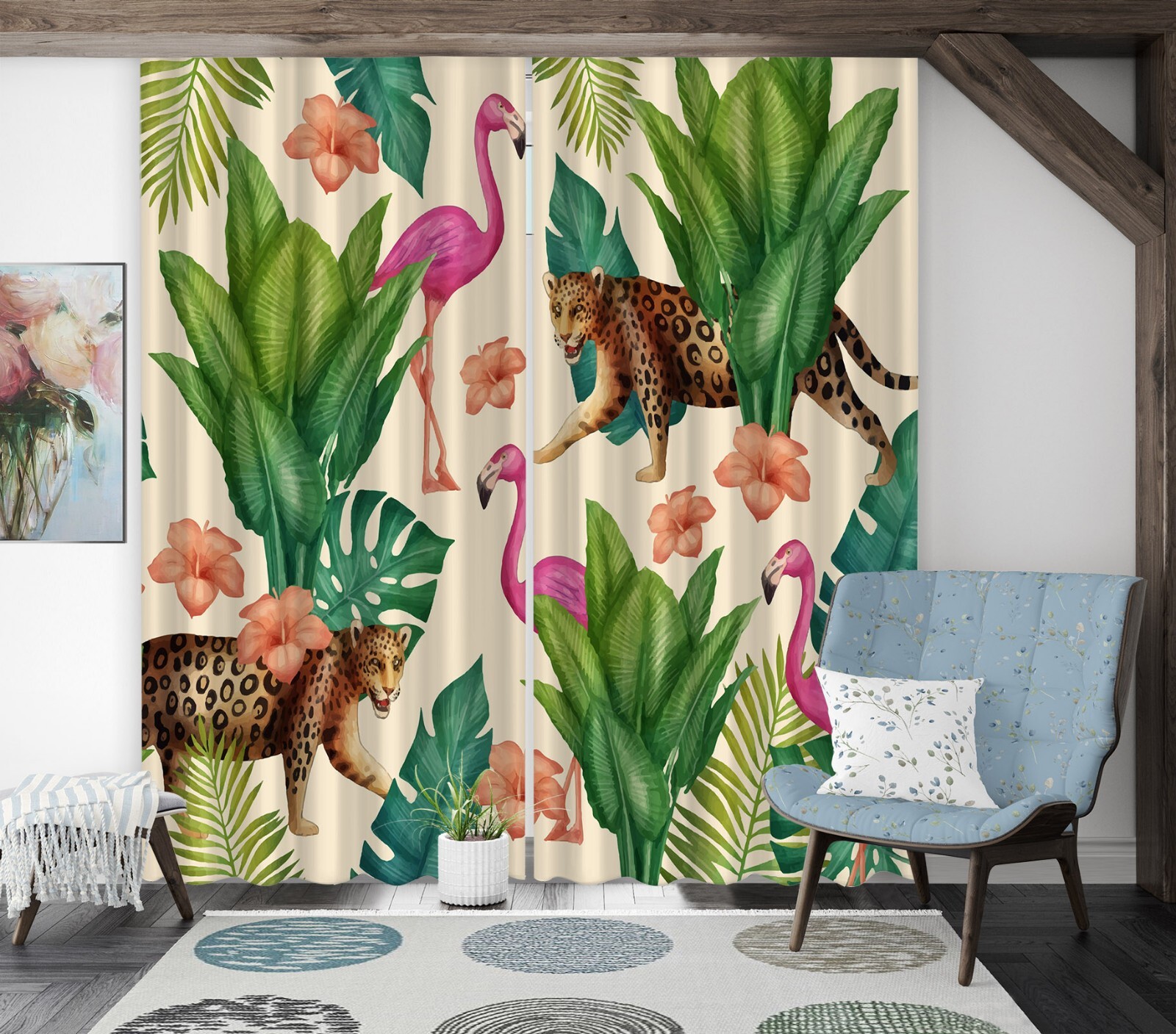 3D Leopard Flamingo ZHUA497 Animal Photo Curtain Window Blockout Fabric Amy 2023