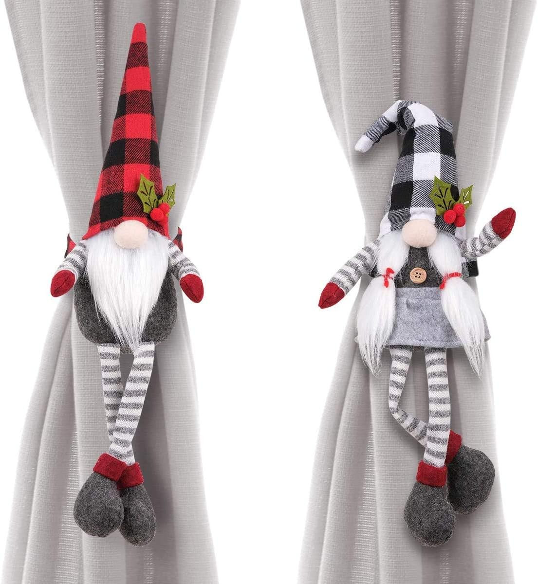 Christmas Curtain Tieback Buckle Set of 2 Mr and Mrs Gnome Window Decor