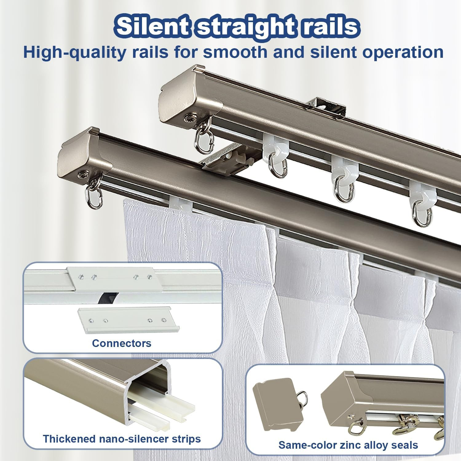 Heavy Duty Double Track Curtain Rod for Ceiling/Wall, 9.2Ft, White