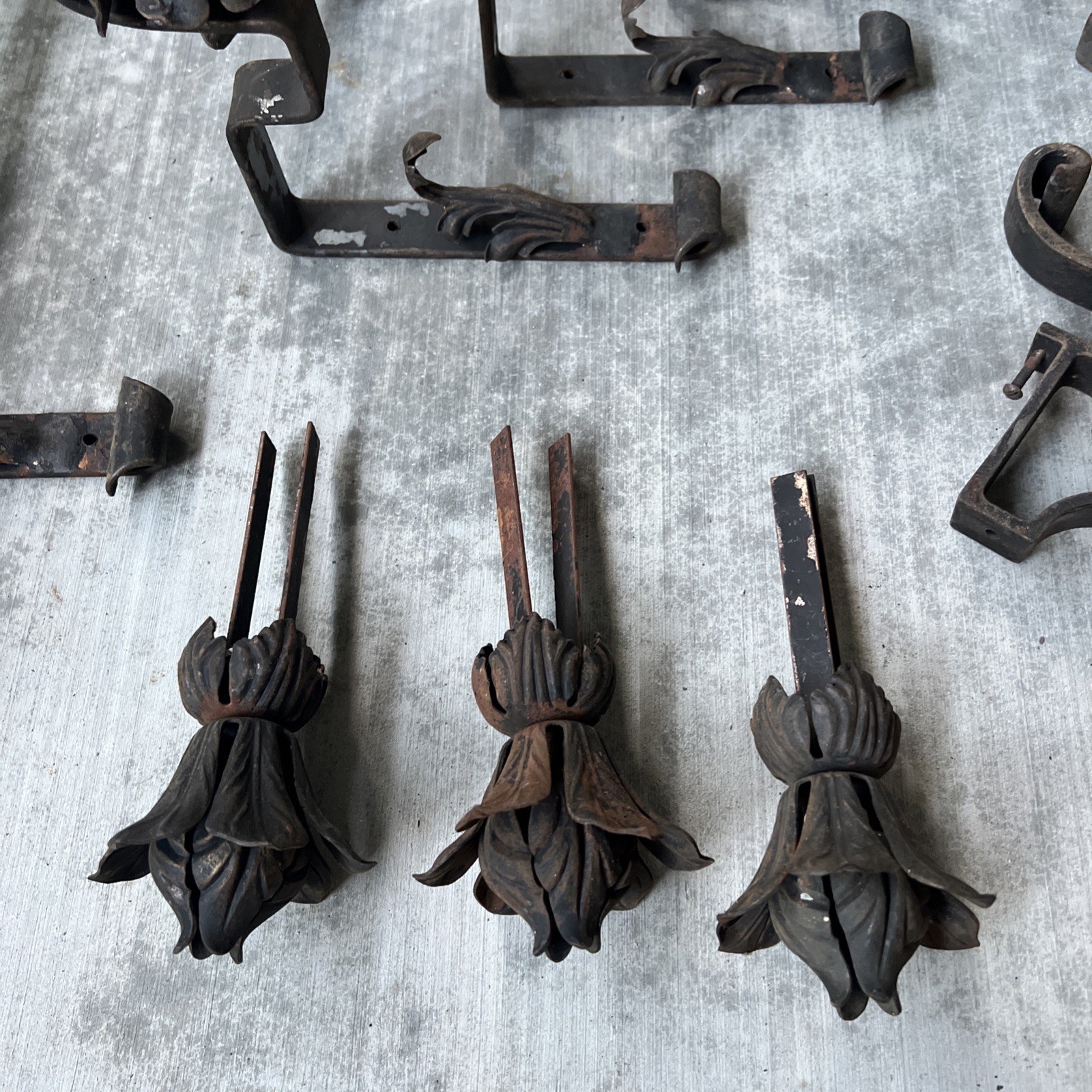 HUGE LOT — Antique Drapery Rod Parts Solid Iron Brackets Metal USA Very Rare!