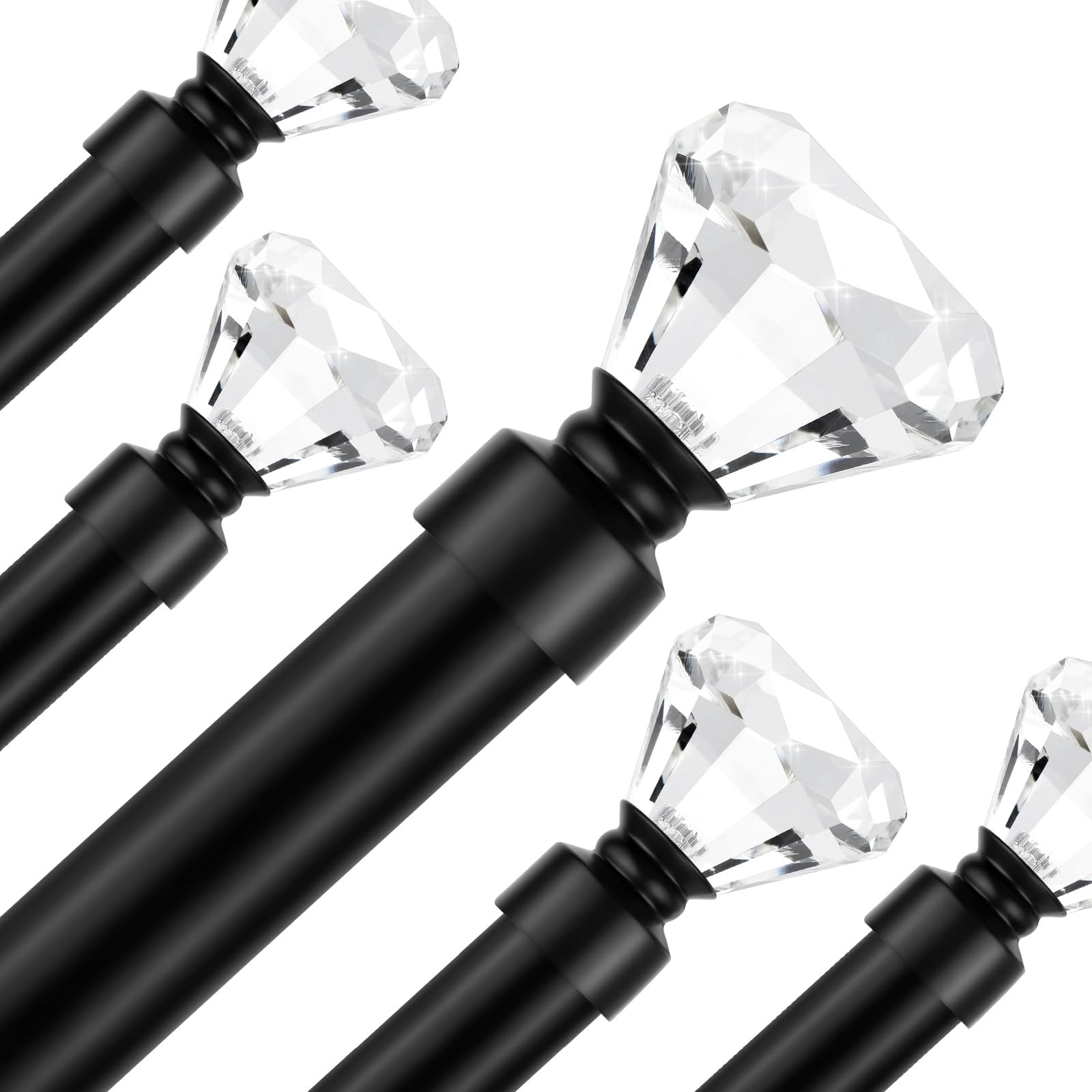 Curtain Rod For Window 30-68 inch, Black Curtain Rods With Crystal Diamond Fi…