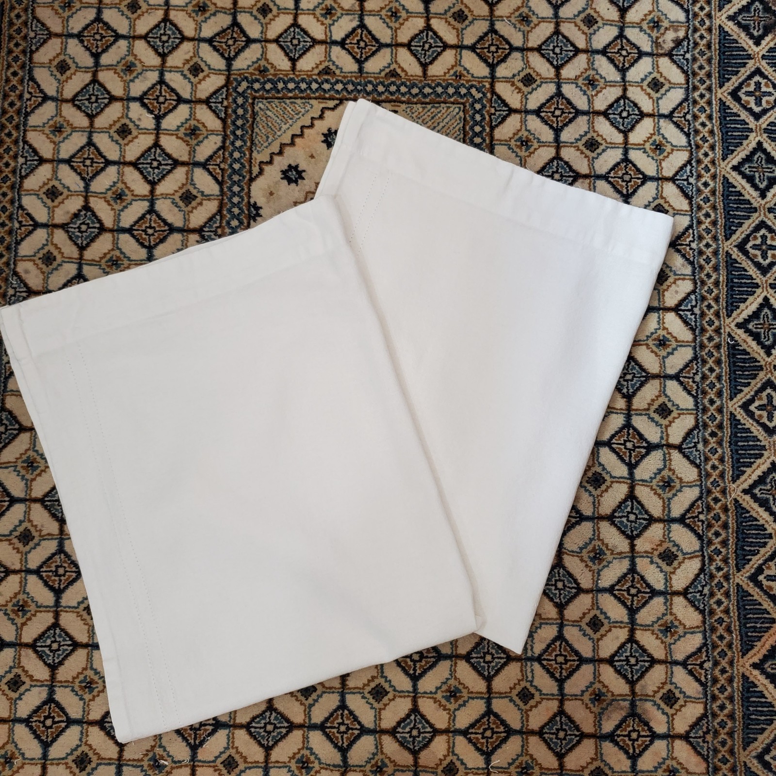 2 Vtg White Rod Pocket Curtain Panels Cotton or Linen 27×34″ Each 54″ Wide Total