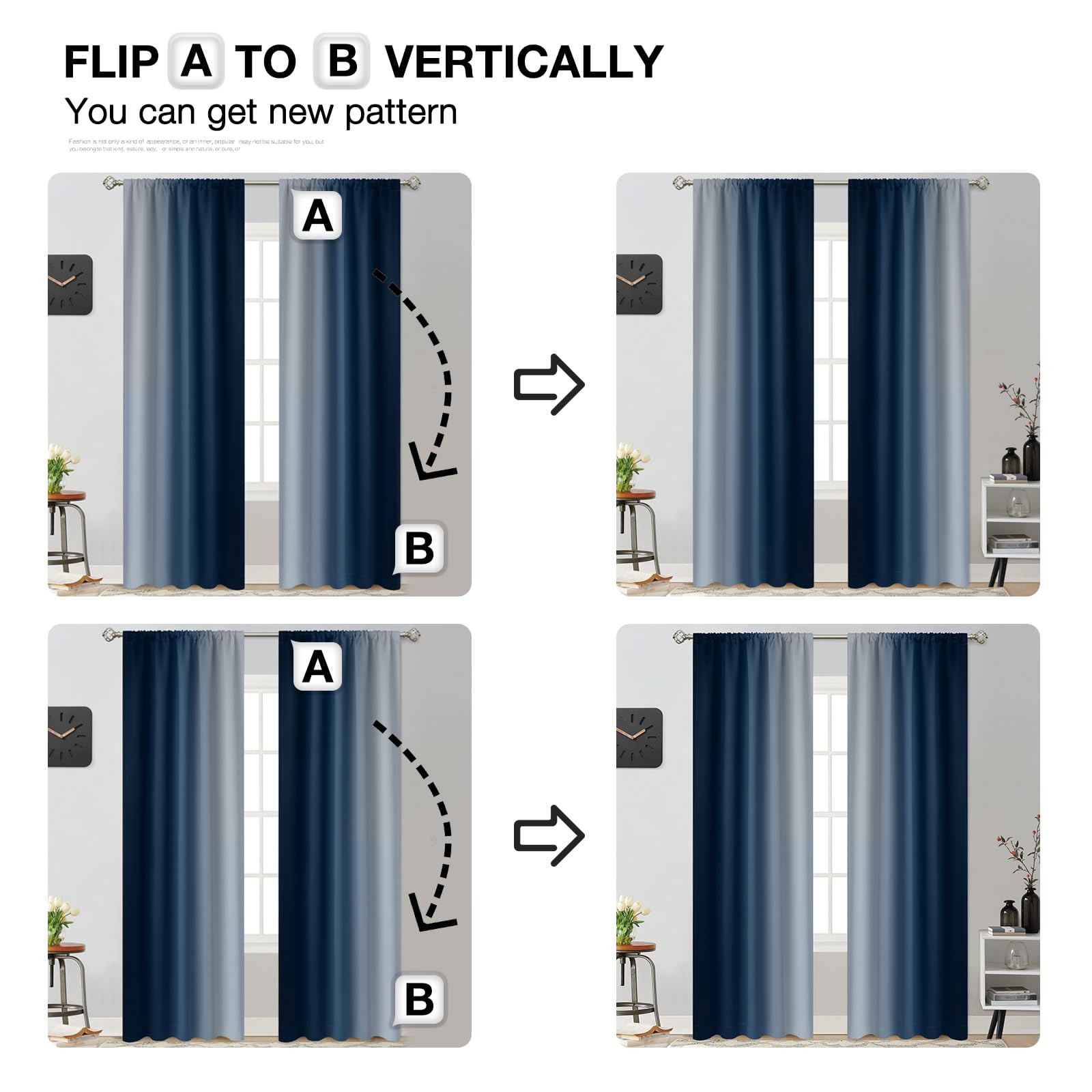Light Blocking Ombre Curtains, Room Darkening Thermal Insulated Gradient Colo…