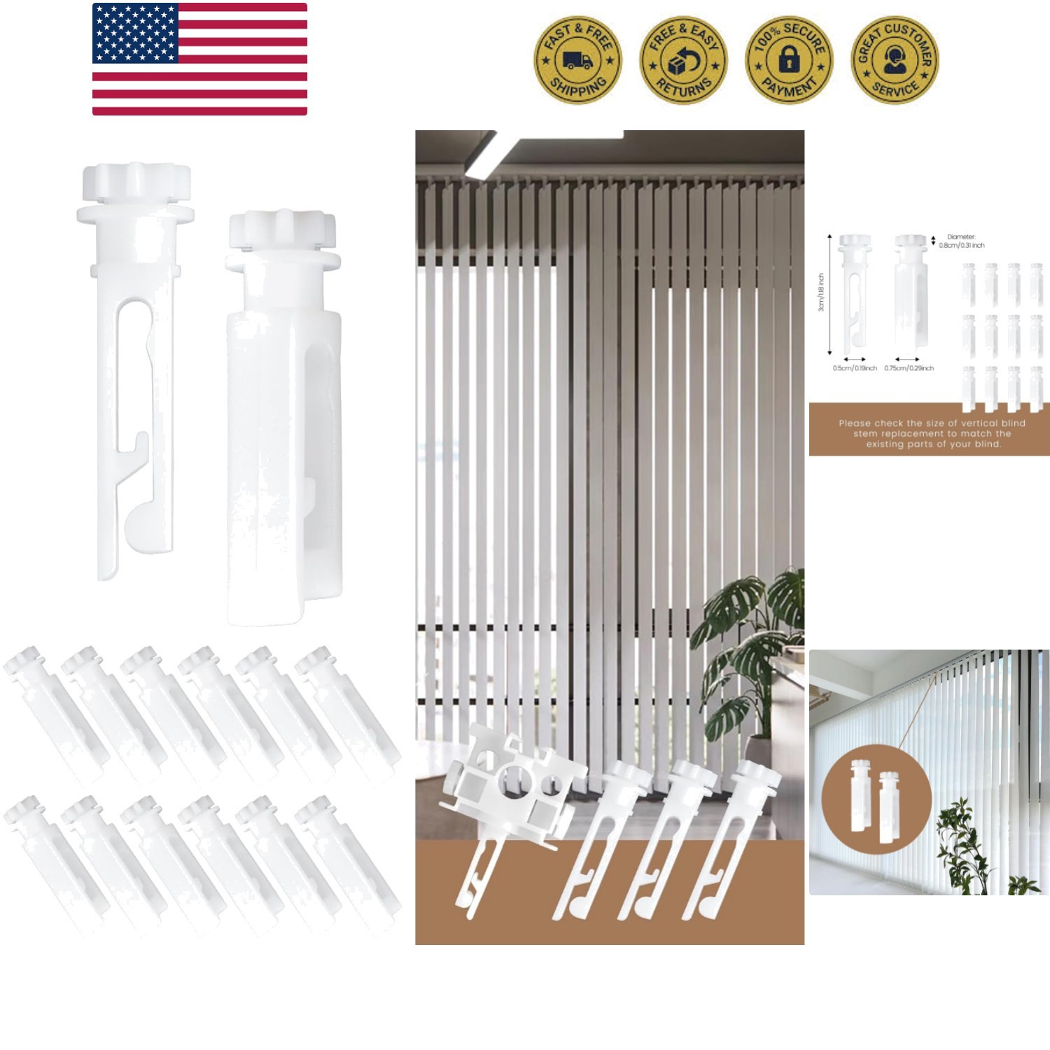 White Vertical Blind Stem Replacement – 12 Pcs for Vanes Carrier Accessories