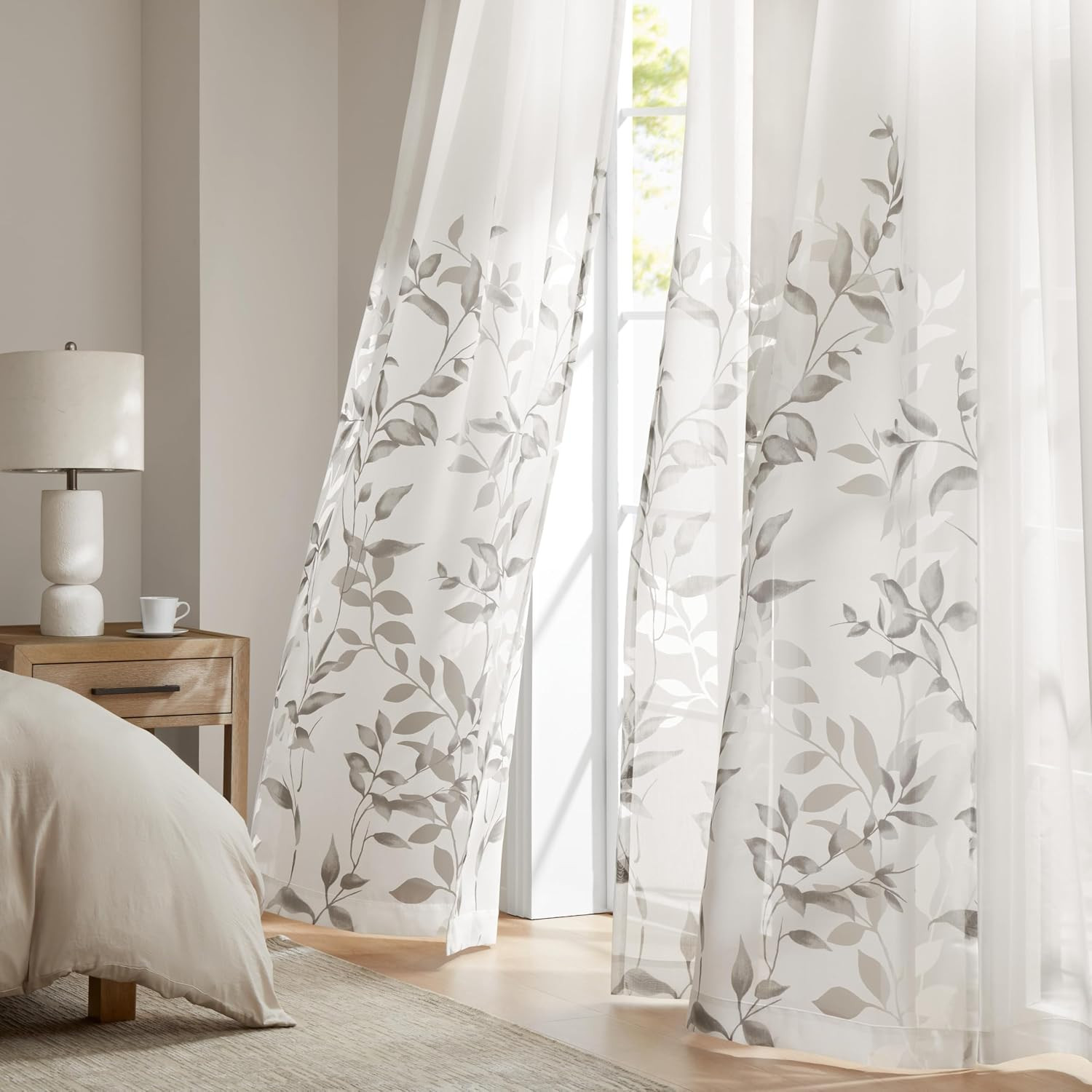 Cecily Semi Sheer SINGLE Panel Window Curtain Burnout Botanical Print, Easy to H