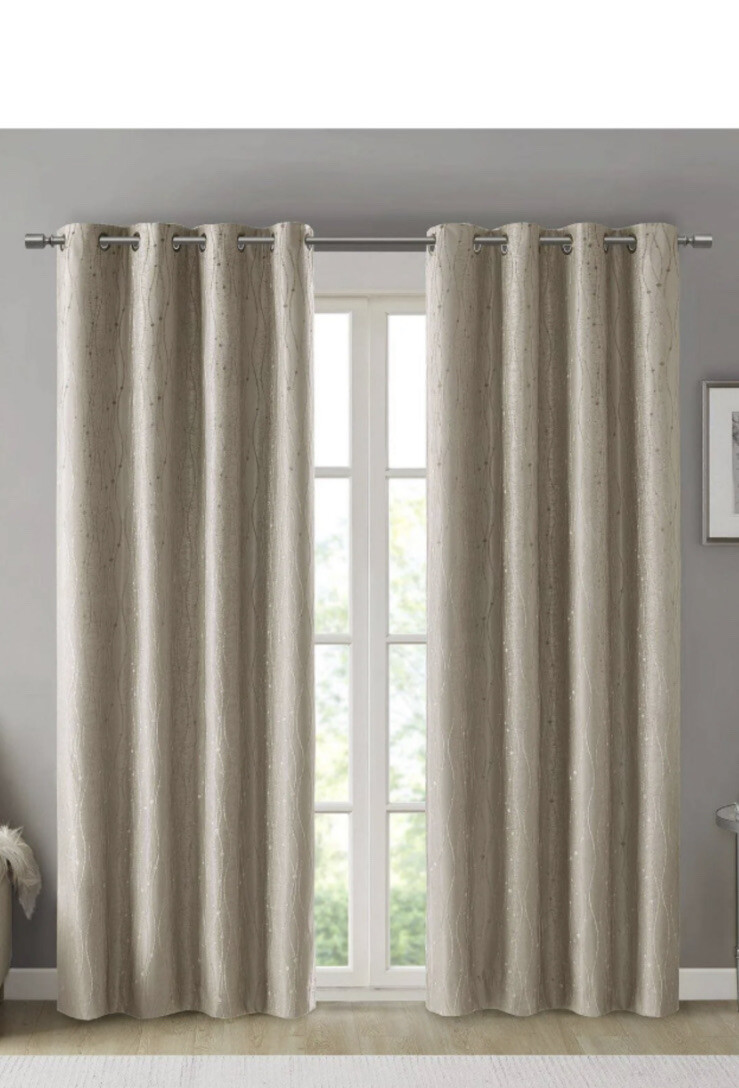 SunSmart Altair Jacquard Grommet Top Total Blackout Window Curtains Champaign