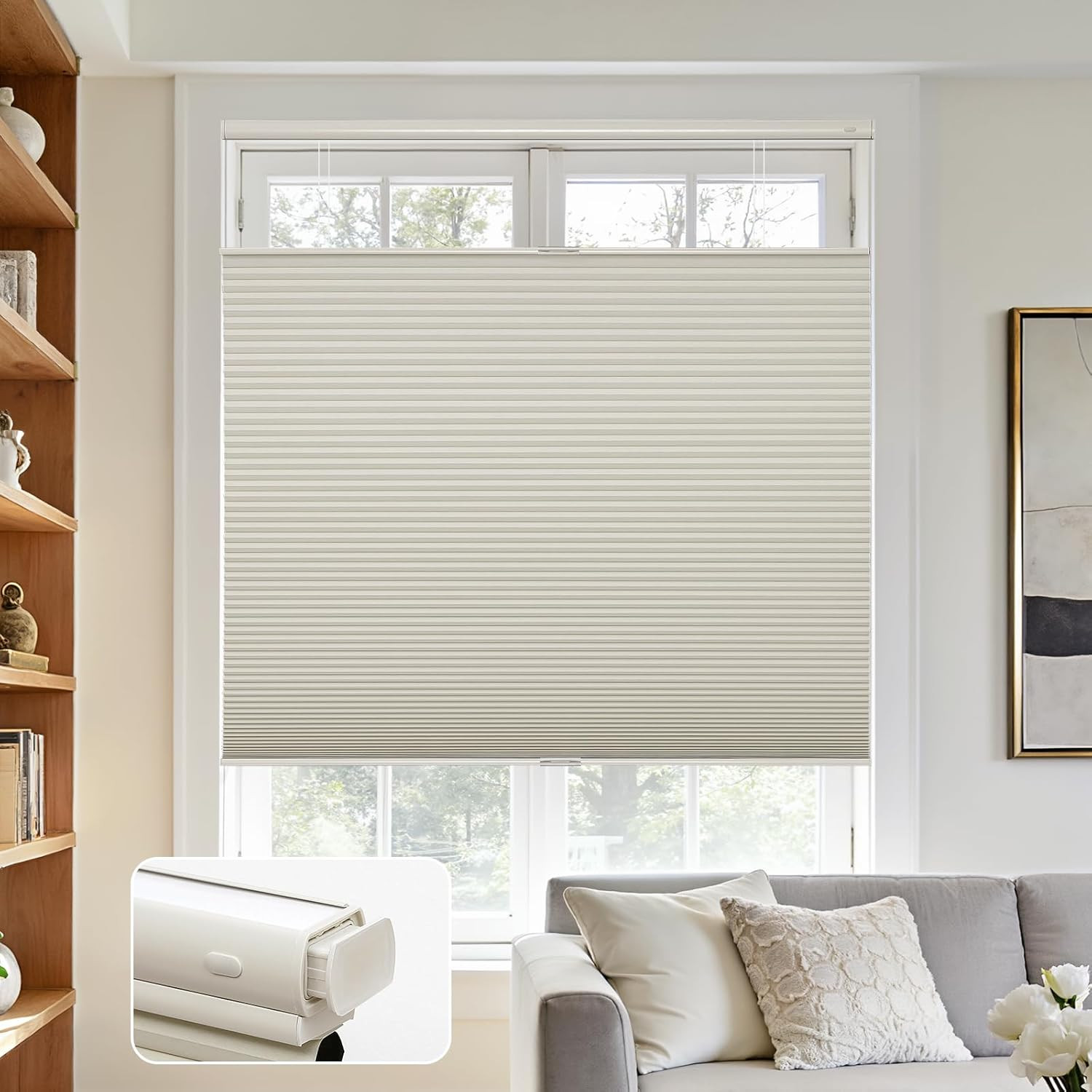 Cordless Top-Down Bottom-Up Honeycomb Blinds, 46″x64″, Beige