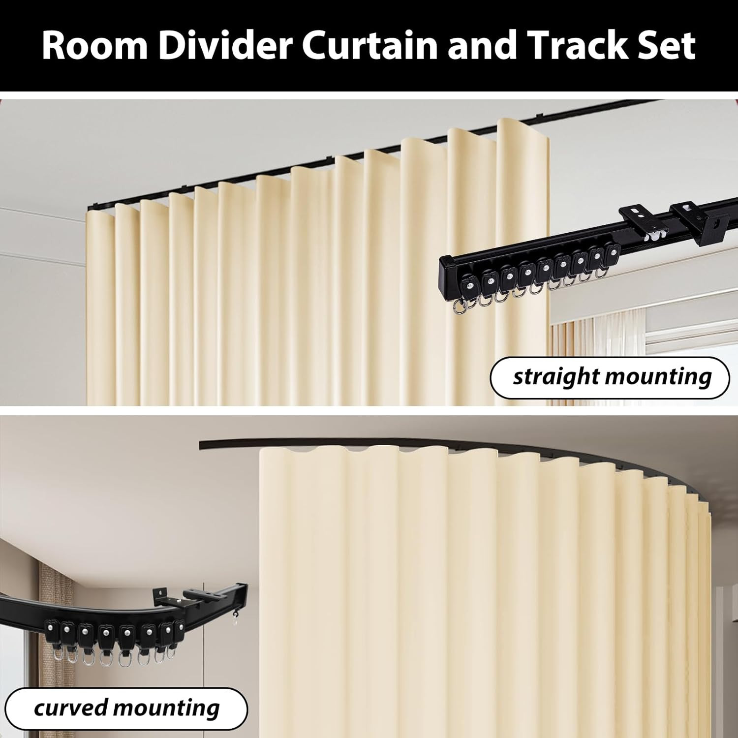 Extra Wide Blackout Curtain Set with Ceiling Track for Room Privacy 108×84 in Be