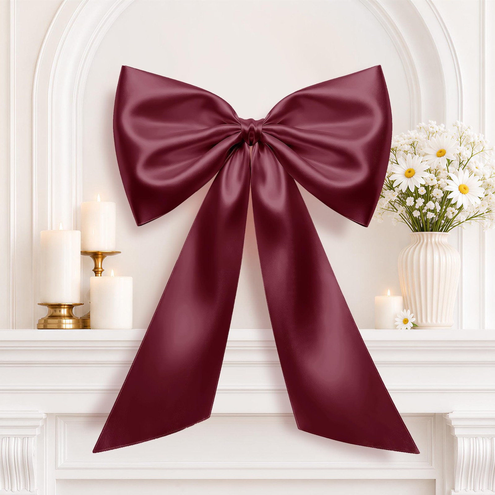 Large 40×24 Inch Burgundy Bows Coquette Room Decor Satin Ribbon Tie Giant Wall