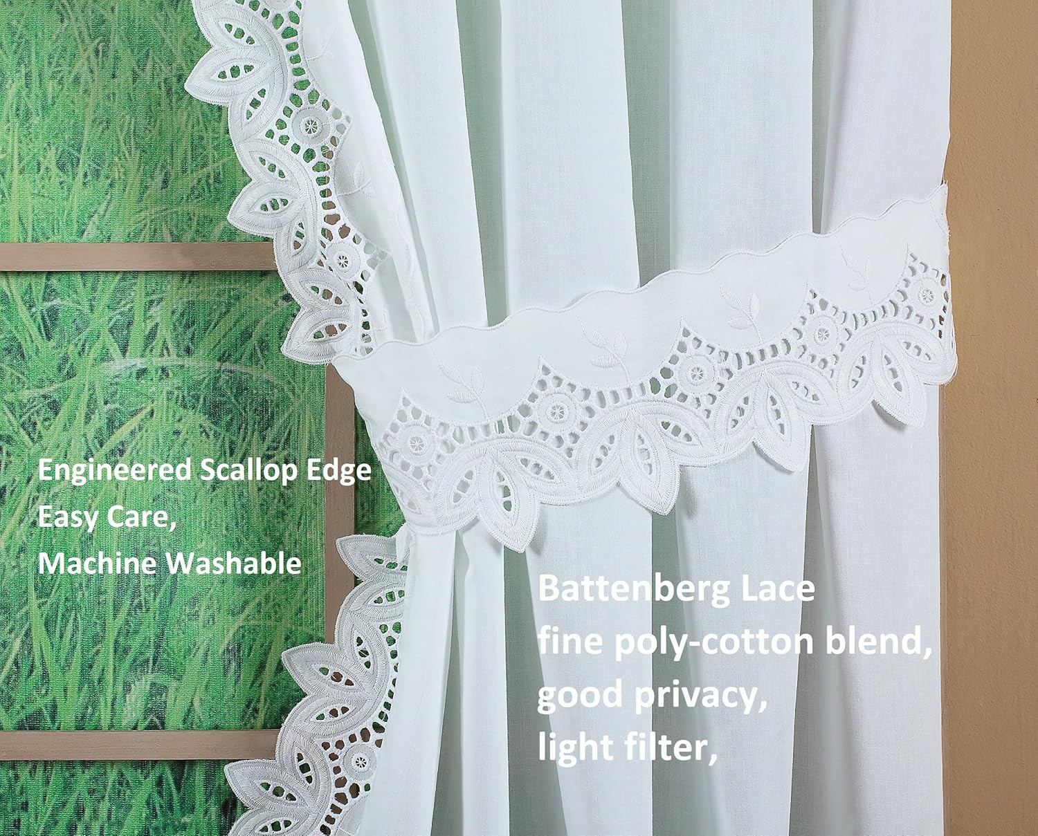 Heirloom Battenberg Eyelet Curtain Panel Pair, 84″ White, 4-Piece Set