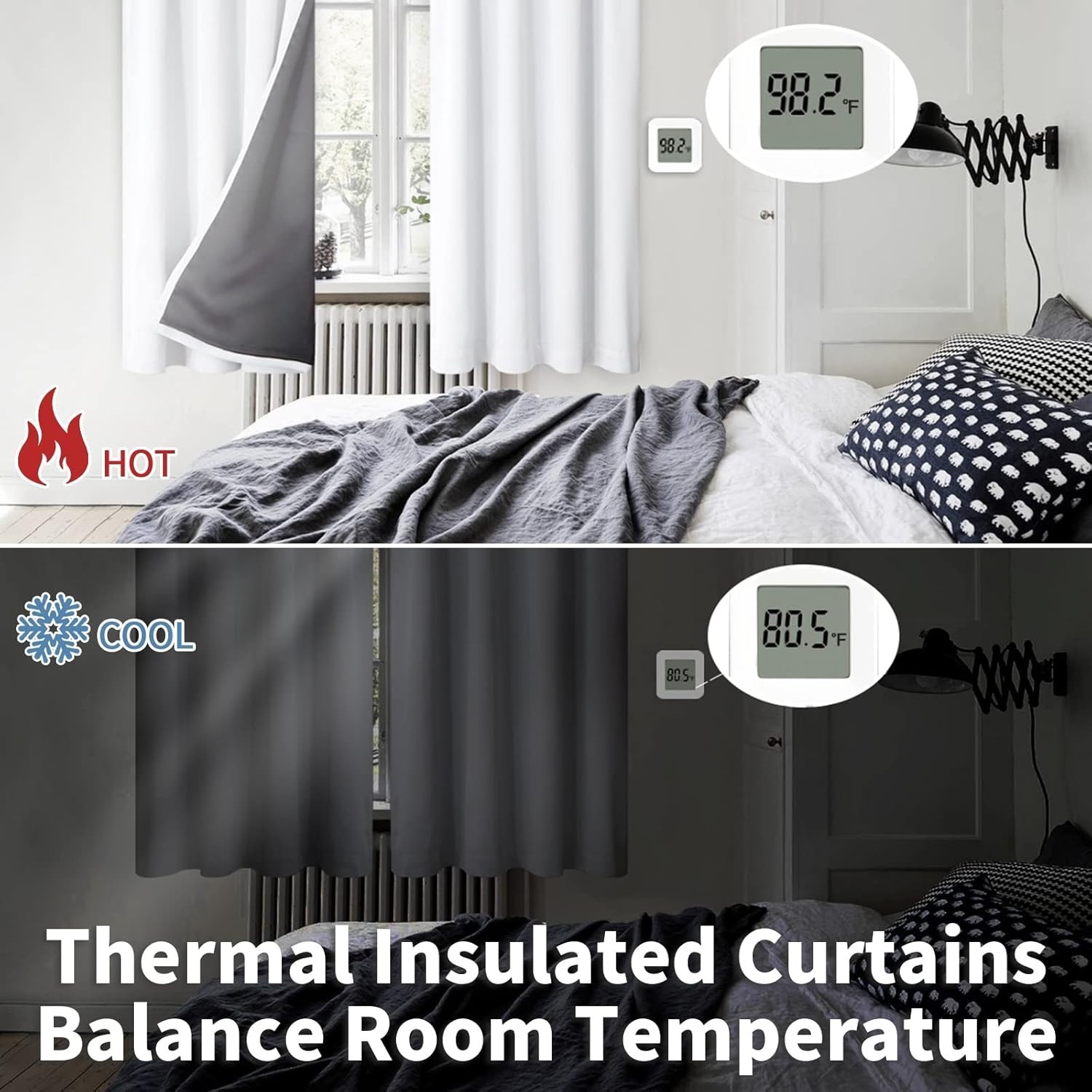 Bedroom Blackout Curtains 52×84″ 2 Panels, Noise Reducing, Thermal Insulation