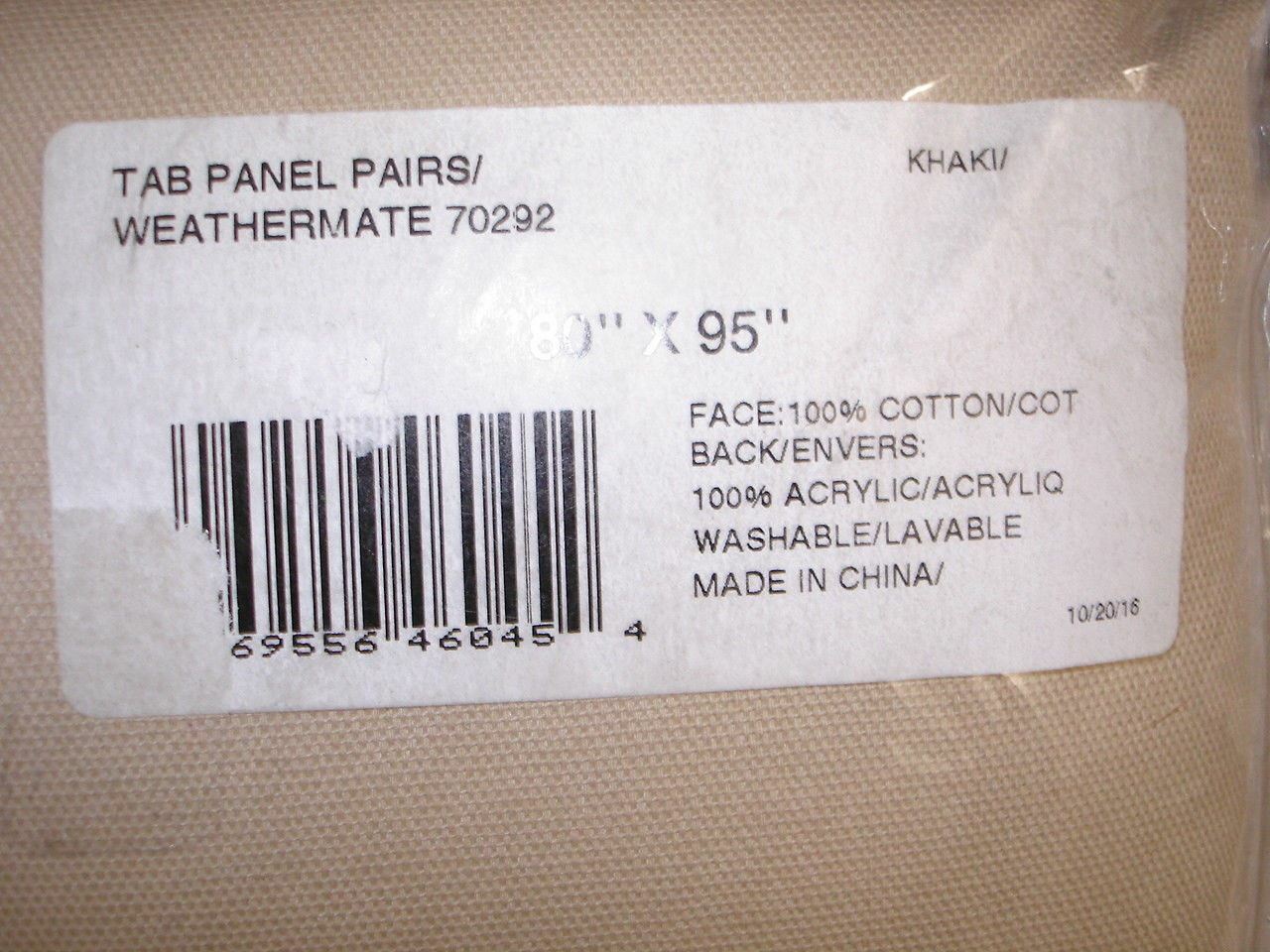 THERMALOGIC WEATHERMATE 70292 TAB PANEL 80″ x 95″ KHAKI NEW