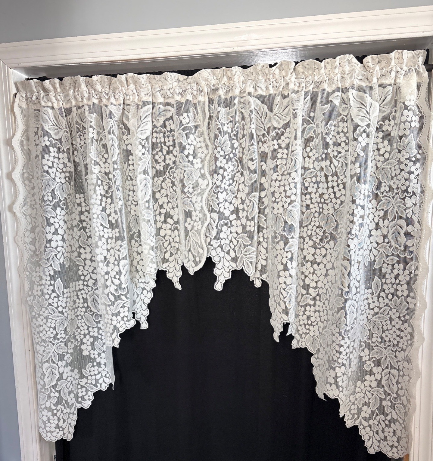Sheer Floral Lace Cream Curtain Swag 72″W x 39″L Elegant Window Treatment