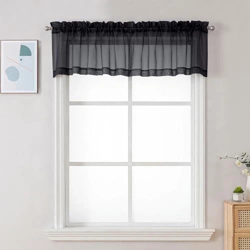Sheer Valances for Windows 2 Pack, 42W x 14L 42″W x 14″L (Pack of 2) Black
