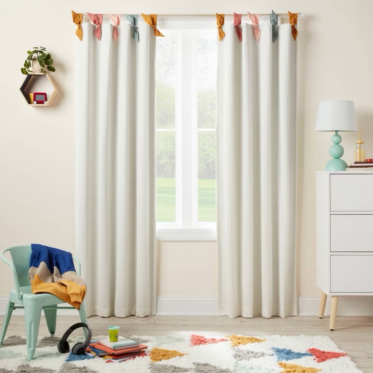 Pillowfort™ 42×95 White Tie Top Blackout Kids Curtain Panel w/ Ties