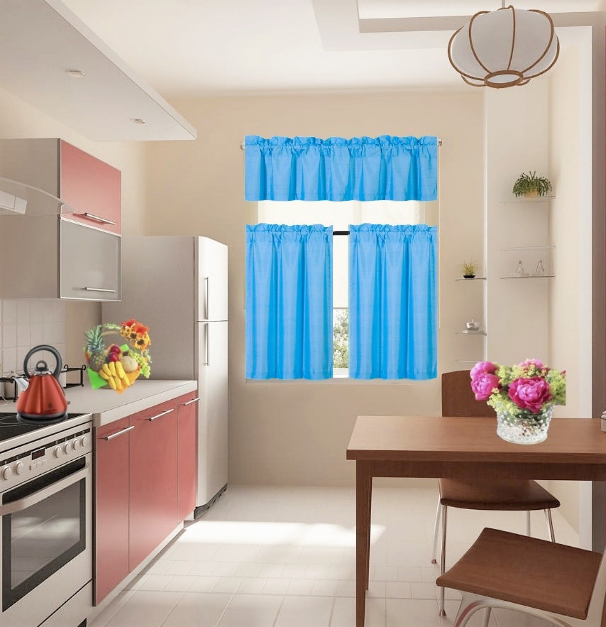 NEW KITCHEN COLLECTION SET WINDOW DRESSING CURTAIN SOLID BLACKOUT 3PC STYLE K3