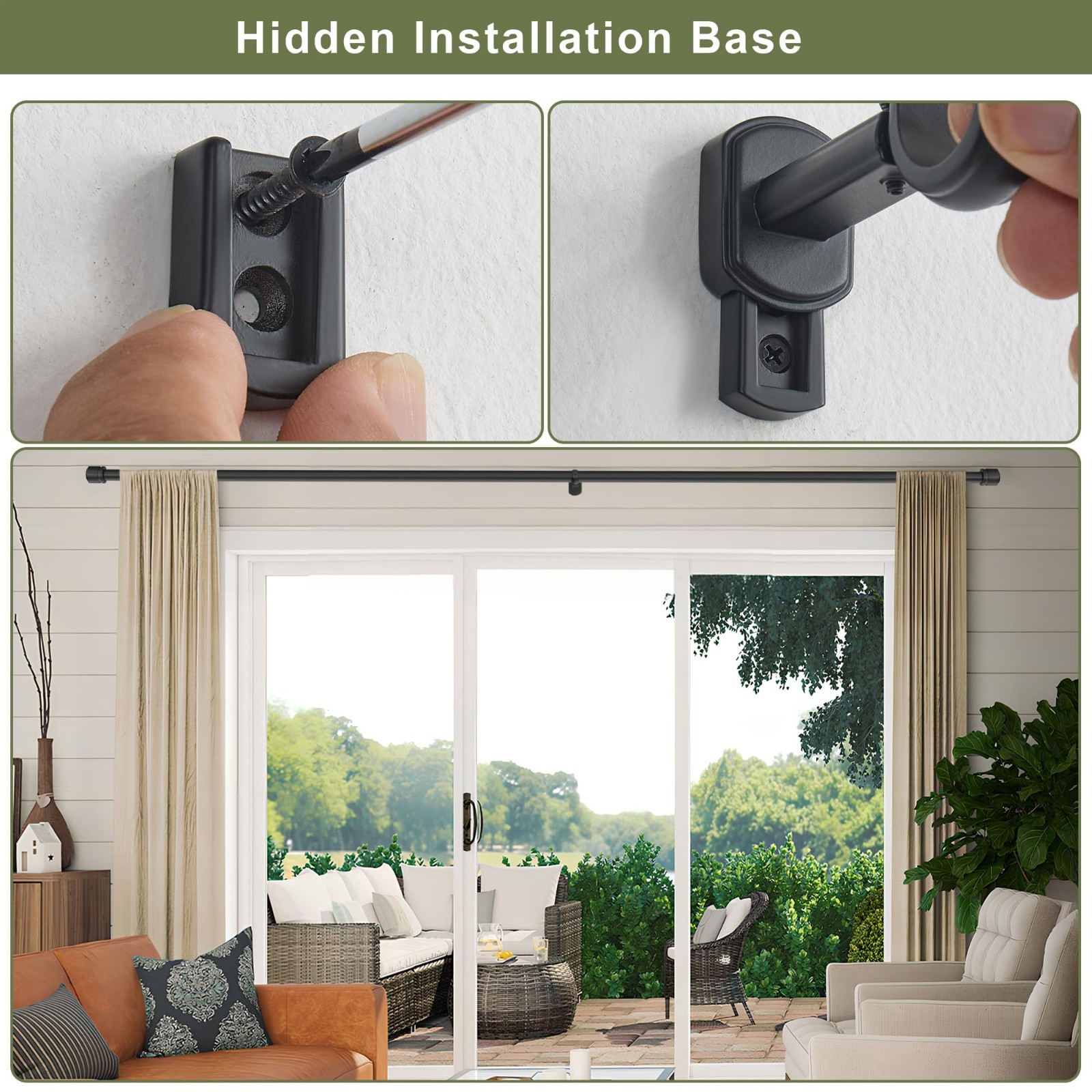 Heavy Duty 1 1/8″ Curtain Rods 12-20ft Telescoping Drapery Rods, Matte Black, Ad