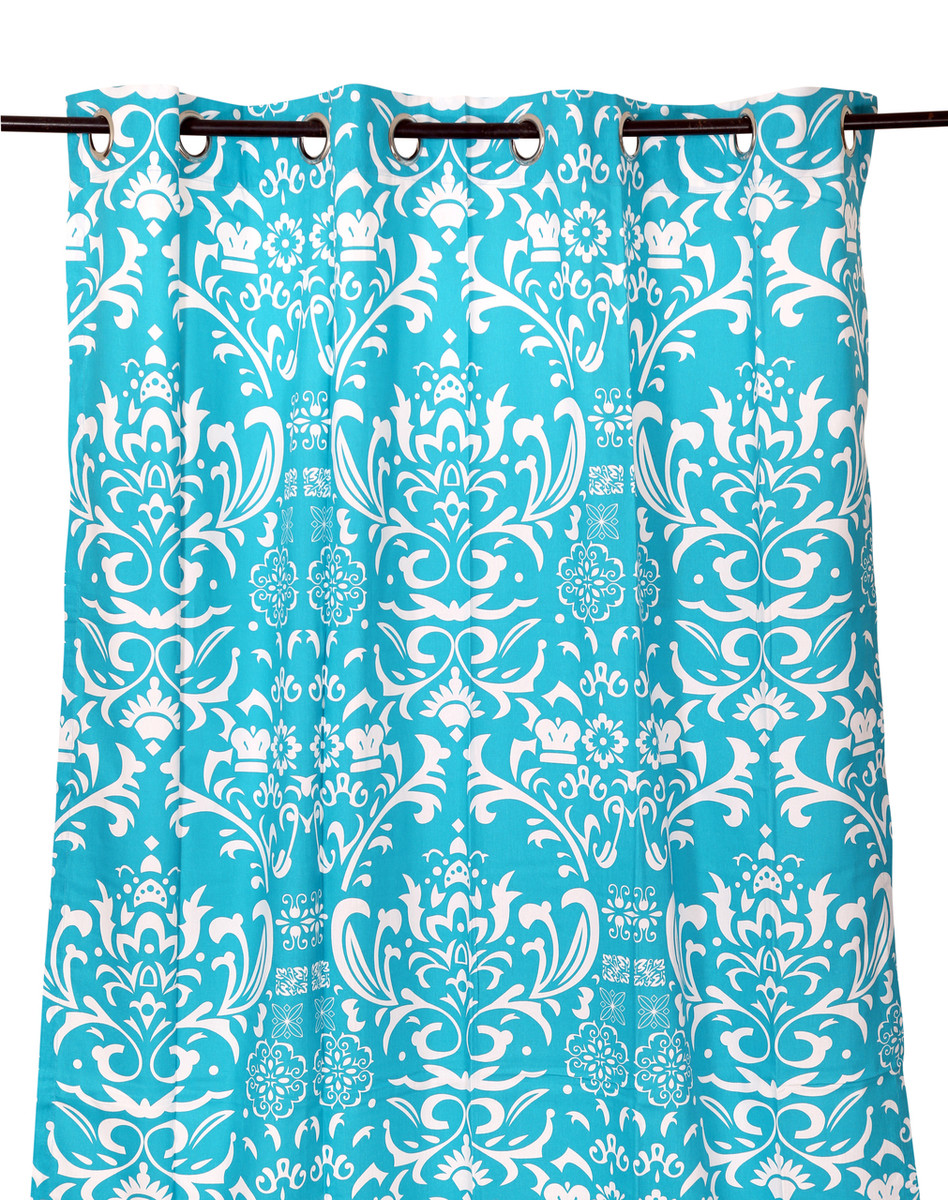 55 x 98 in. Grommet Curtain Vintage Royalty Turquoise