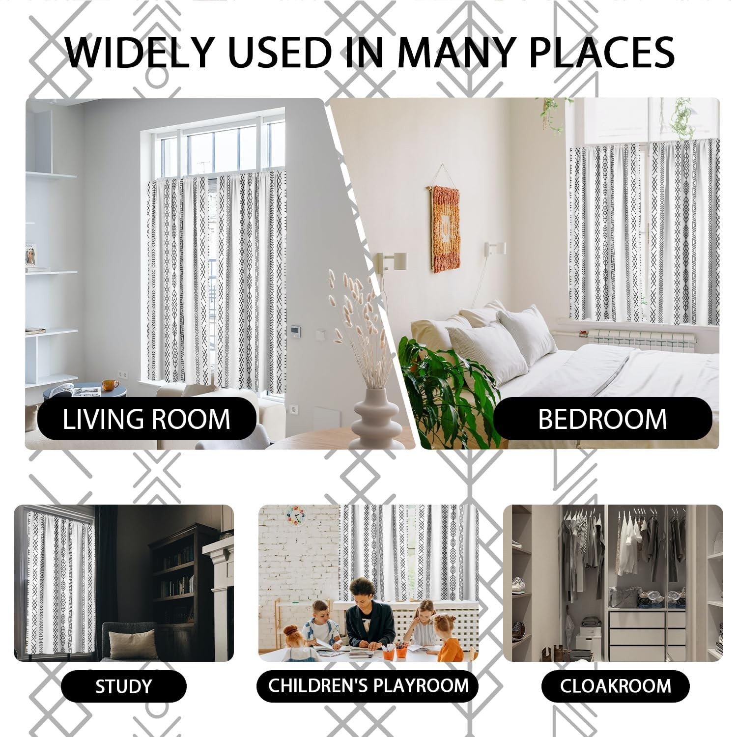 zokyer Boho Kitchen Curtains Western Black White Farmhouse Vintage Geometry A…