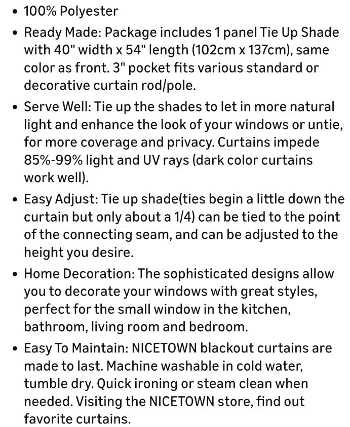 NICETOWN Thermal Insulated Pure White Tie Up Curtain for Light Blocking 40″x54″