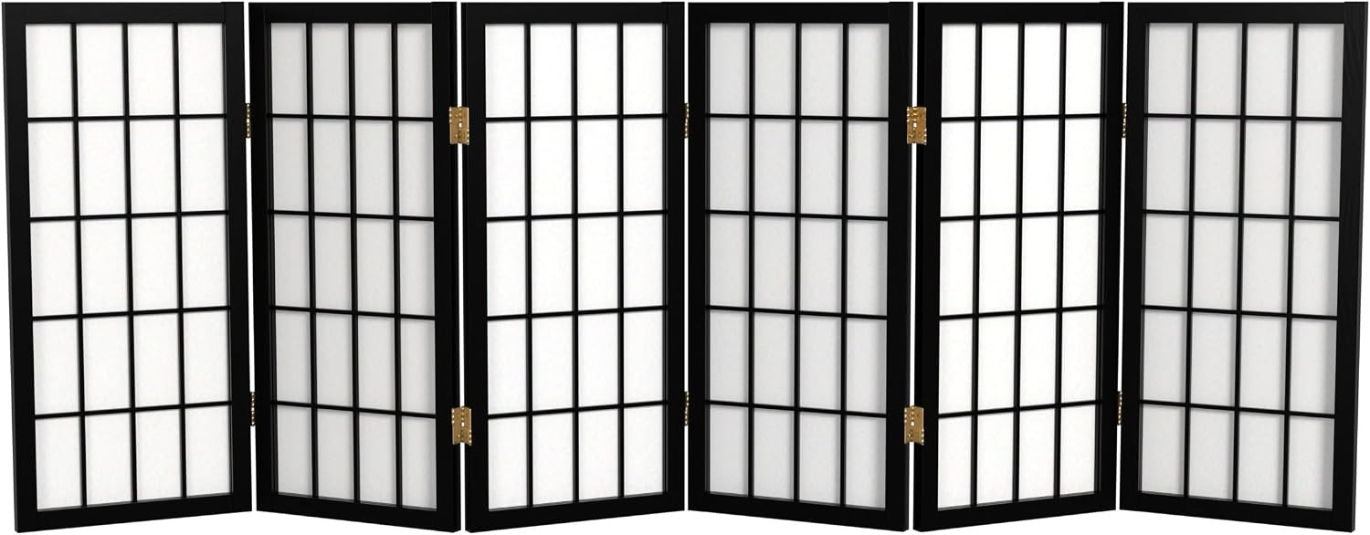 2 ft. Short Desktop Window Pane Shoji Screen – Black – 6 Panels