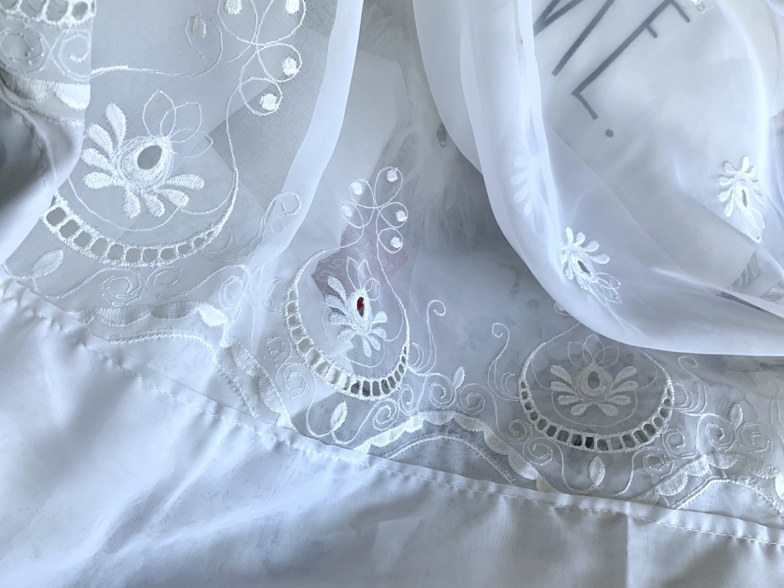 Vtg Made In France By France Voile Curtain Panel Cutwork Embroidered 58” X 78”
