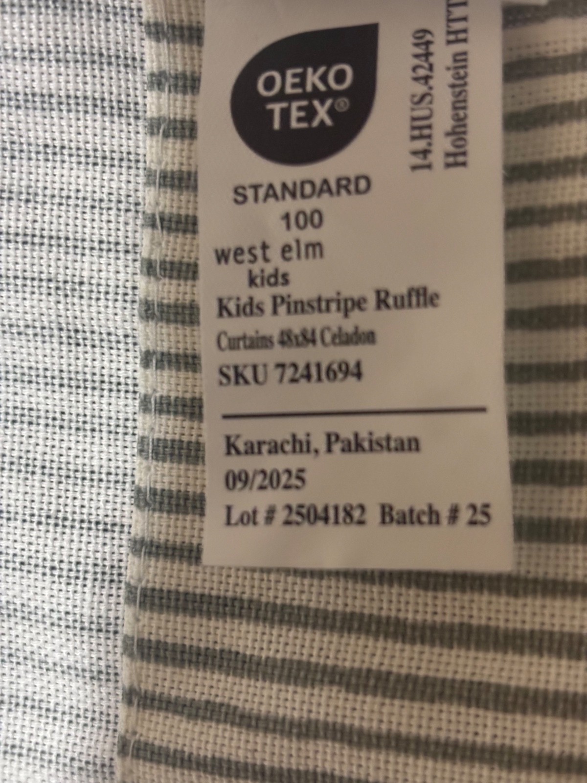 West Elm Kids Curtain Panel 48×84 Pinstripe Ruffle Blackout Caledon-1(one)