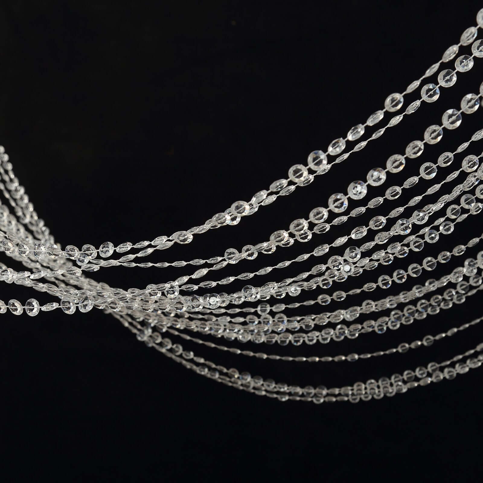 CLEAR 5 ft x 10 ft Acrylic Crystal Beaded Curtain with Polyester Rod Pocket