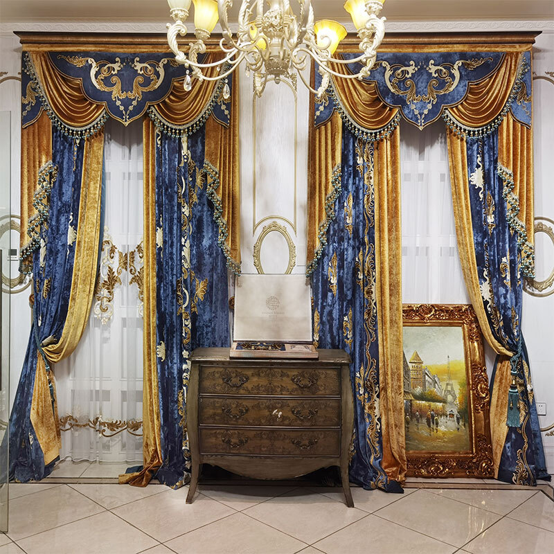 Custom American high-grade blue embroidery velvet cloth curtain valance C1386