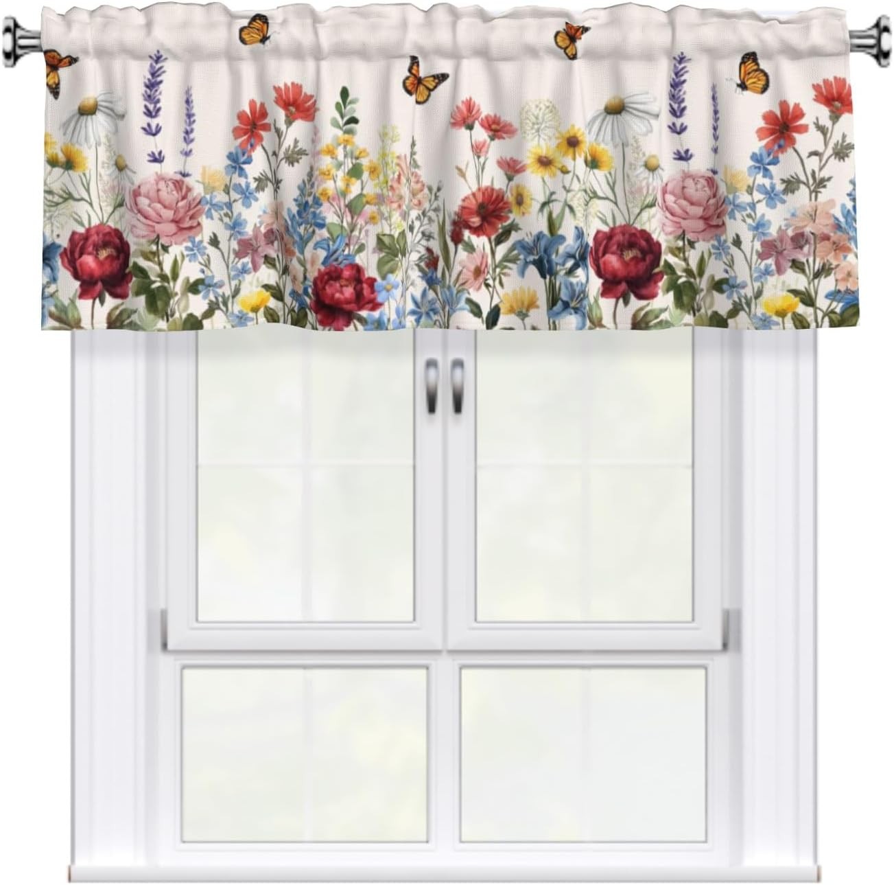 Floral Valances for Windows Spring Summer Wildflower Kitchen Curtain Farmhouse