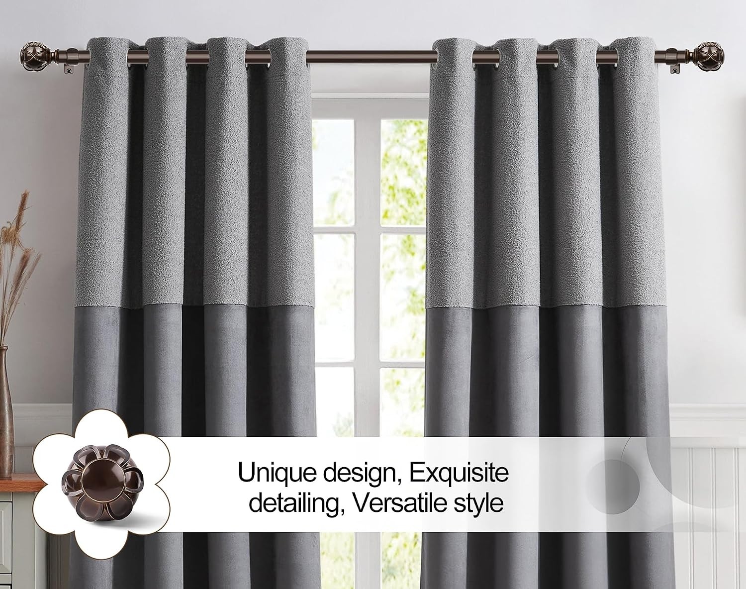 Heavy Duty Adjustable Curtain Rod Decorative Netted Finial Drapery Hardware