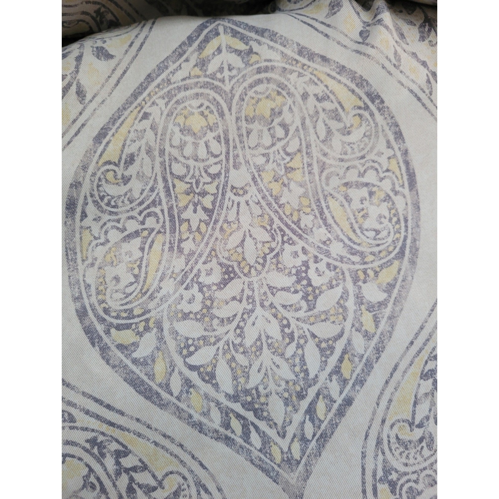 Block Print Curtain Panels Paisley Print Grey On Grey Tone. 84×37