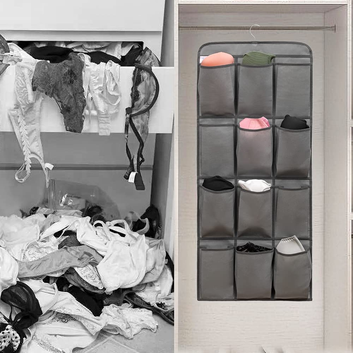 Dual Sided Hanging Shoe Organizer for Closet with 24 Large Pockets Hanging Sh…