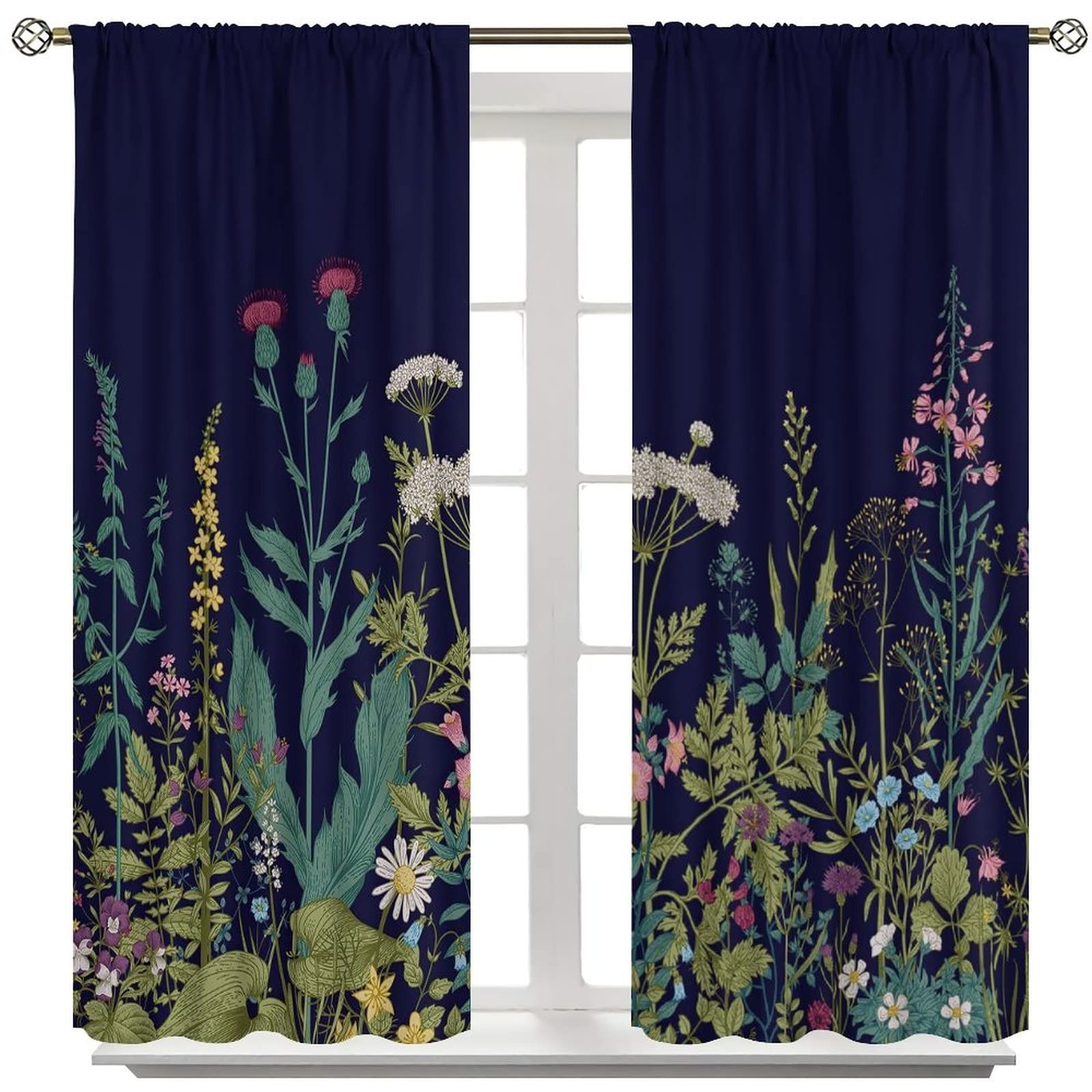 Godazzling Wildflower Blackout Windows Curtains Retro Botanical Floral Rustic