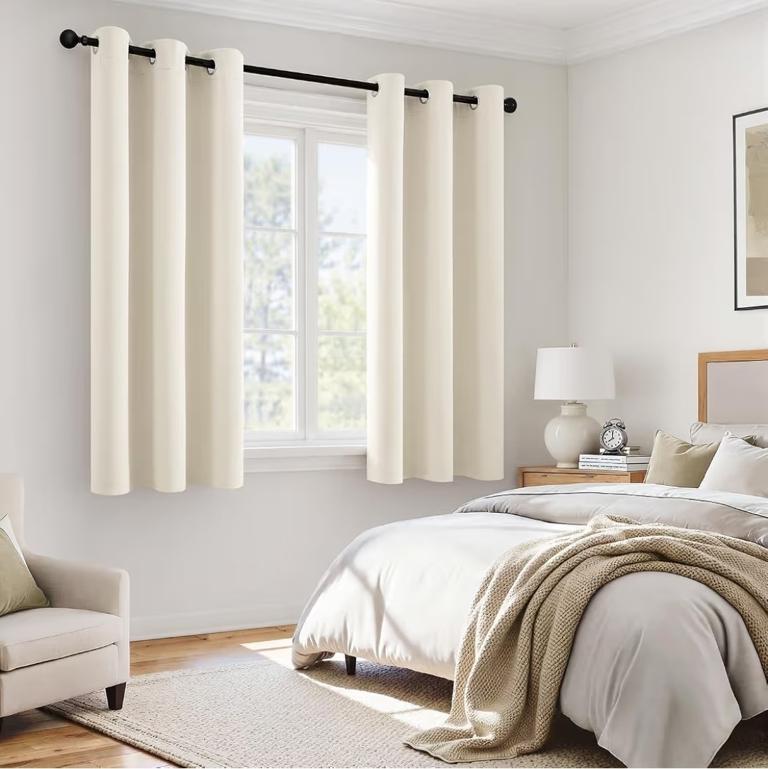 MIULEE Cream 100% Blackout Curtains for Bedroom 63 Inch Long, 2 Thick Layers…