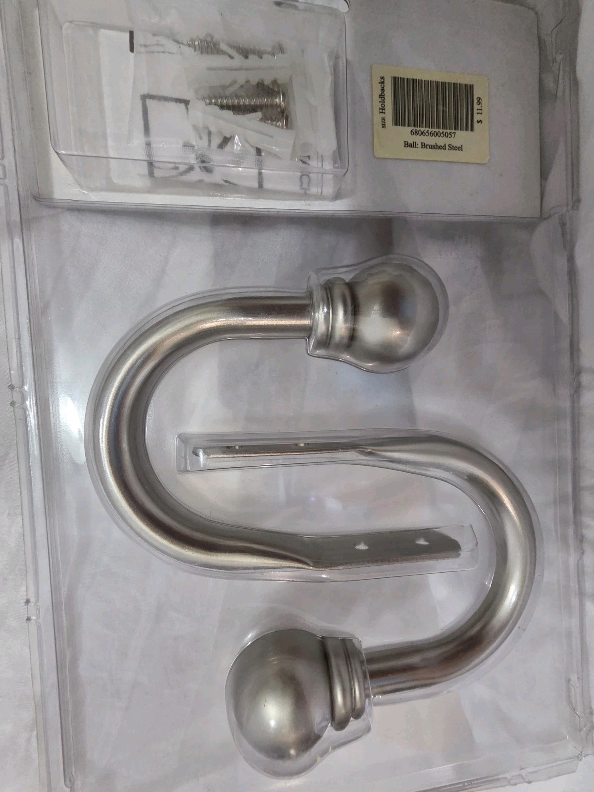 Brushed Steel Drapery Ball Holdbacks NIP Hand Finished + Mounting Hardware