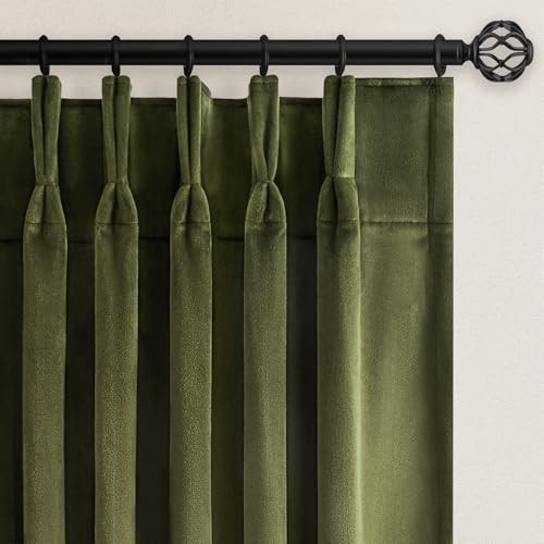 Velvet Blackout Curtains 84 Inches 2 Panels 60″W x 84″L (Pack of 2) Olive Green