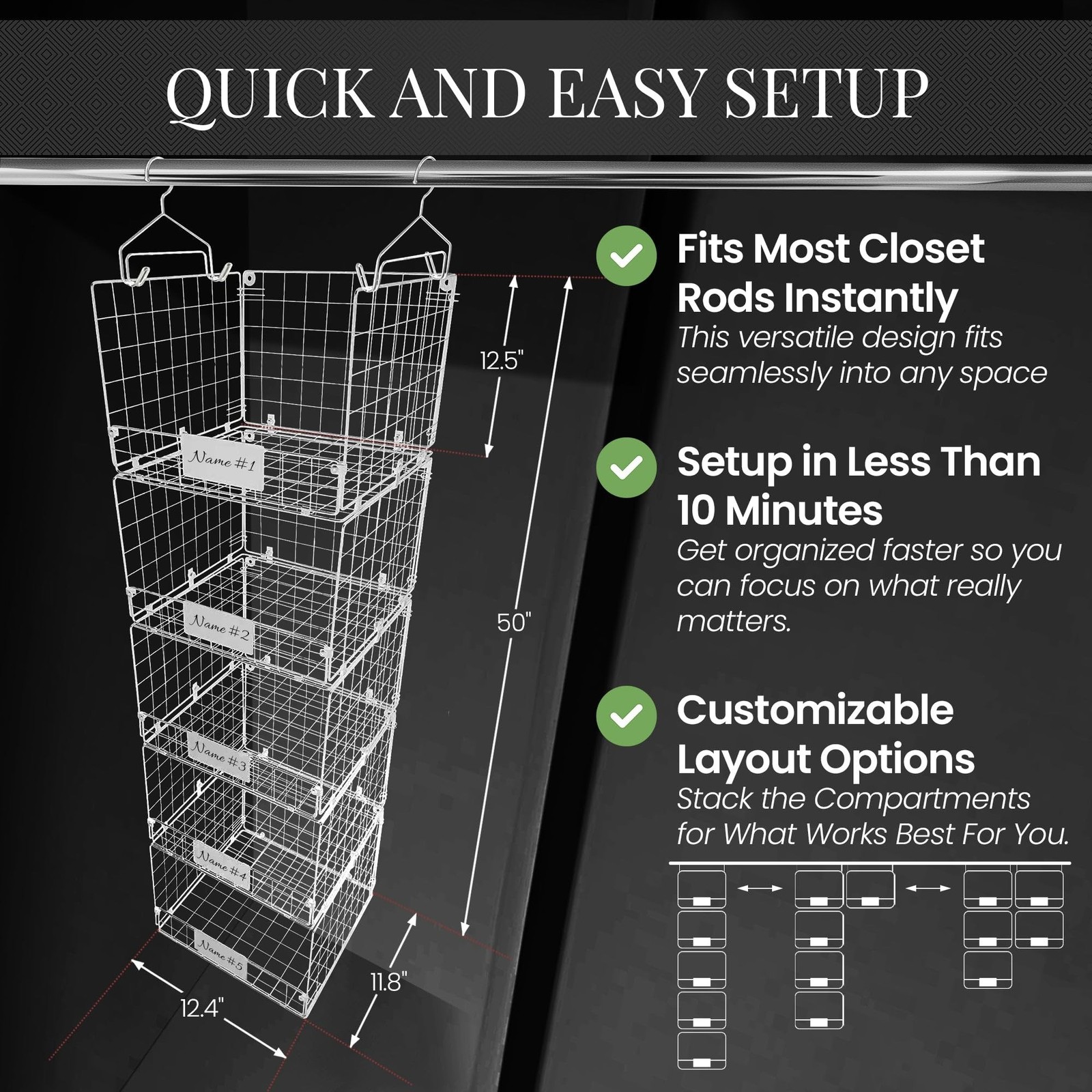 DECOLURE 5-Tier Adjustable Hanging Closet Organizer – Maximize Hanging Sto