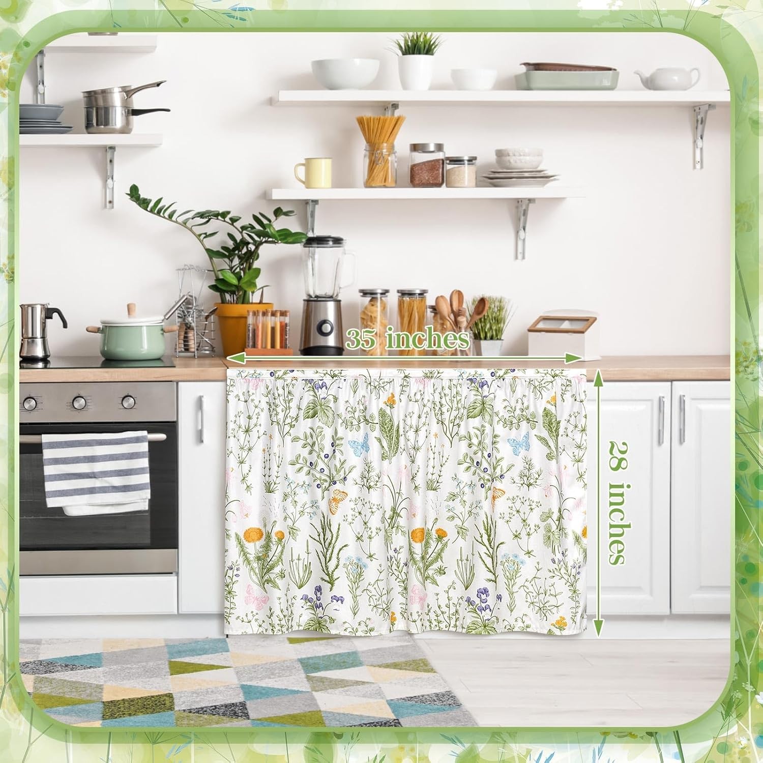 Cabinet Curtains 27.6″ W X 35.4″ L Sink Skirt for Bathroom Kitchen Botanical